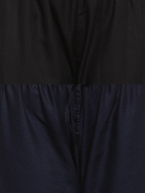 Clora Creation Women Pack Of 2 Black & Navy Blue Solid Straight Palazzos - Image 5