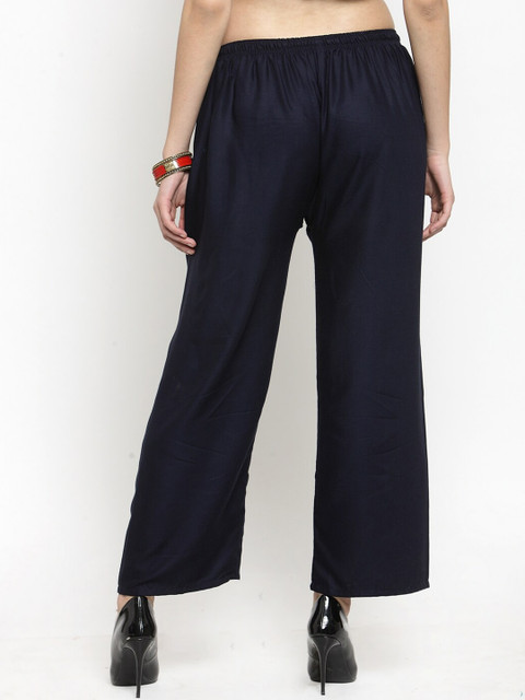 Clora Creation Women Pack Of 2 Black & Navy Blue Solid Straight Palazzos - Image 3