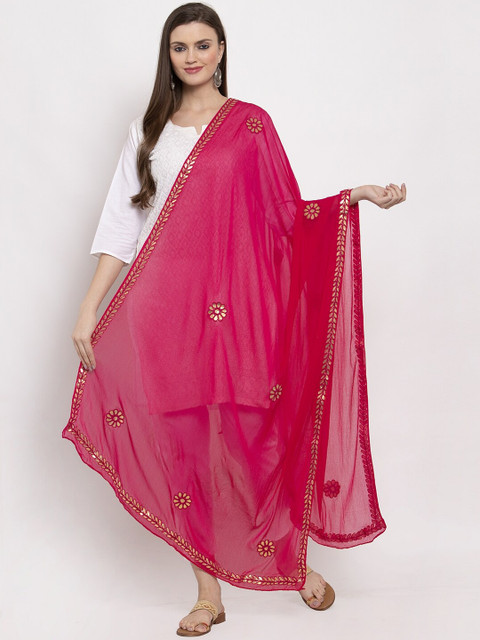 Clora Creation Magenta & Gold-Coloured Embroidered Dupatta