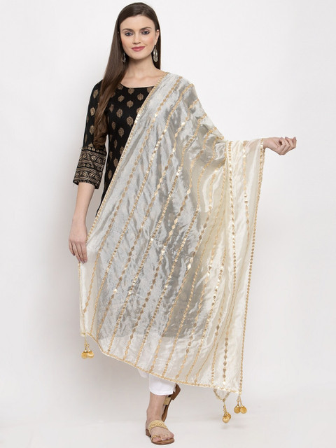 Clora Creation Off-White Striped Dupatta