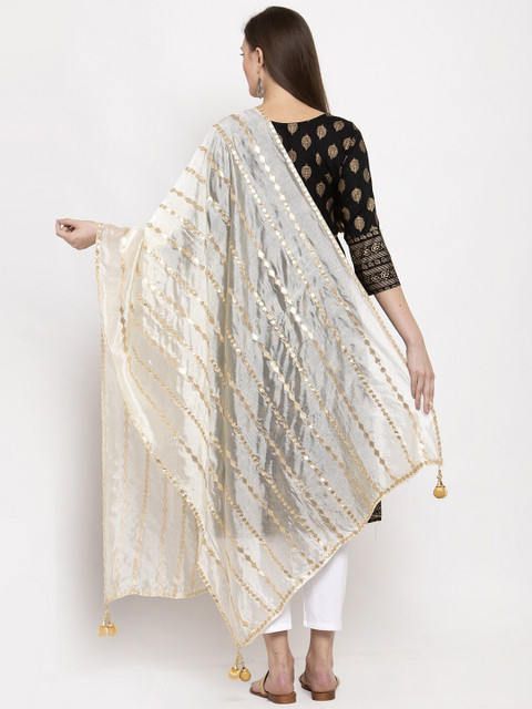 Clora Creation Off-White Striped Dupatta - Image 4