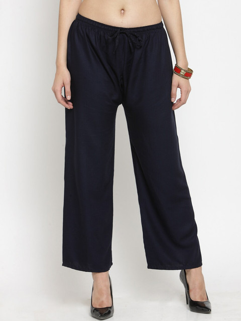 Clora Creation Women Pack Of 2 Black & Navy Blue Solid Straight Palazzos - Image 2