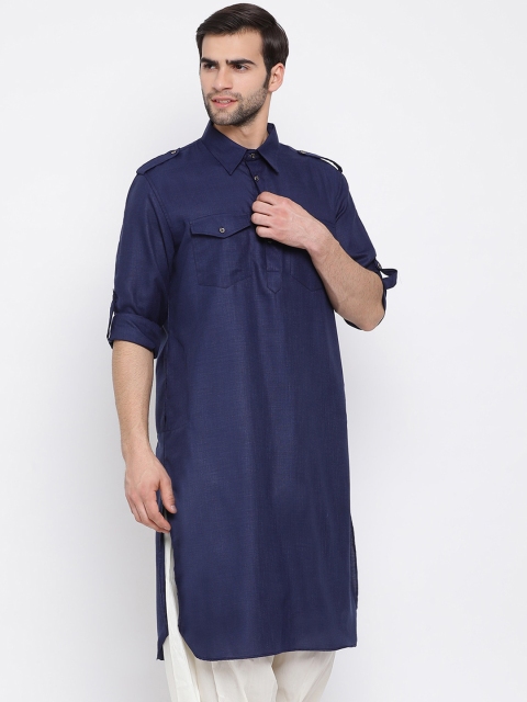 VASTRAMAY Men Blue Solid Pathani Kurta - Image 3