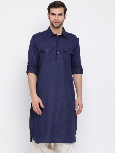 VASTRAMAY Men Blue Solid Pathani Kurta