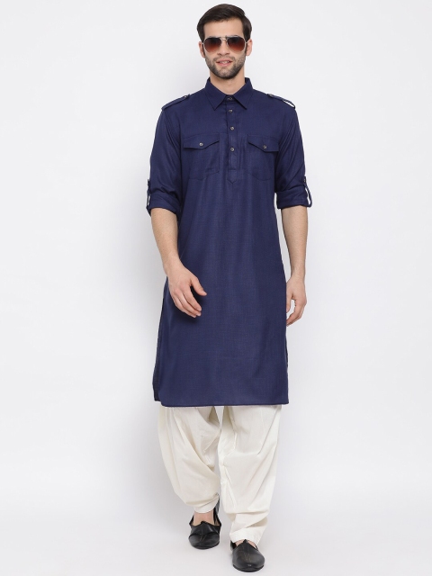 VASTRAMAY Men Blue Solid Pathani Kurta - Image 5