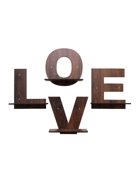 RANDOM Coffee Brown L-O-V-E Set of 4 MDF Basic Wall Shelf - Image 3