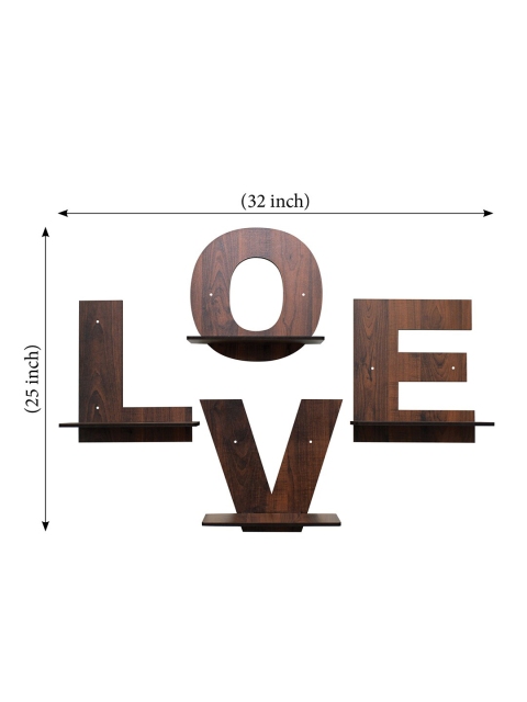 RANDOM Coffee Brown L-O-V-E Set of 4 MDF Basic Wall Shelf - Image 5