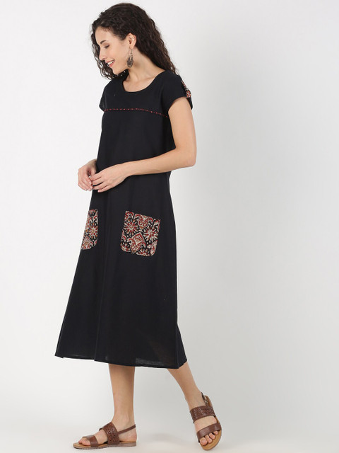 Saffron Threads Kalamkari Front Pocket A-Line Midi Dress - Image 3