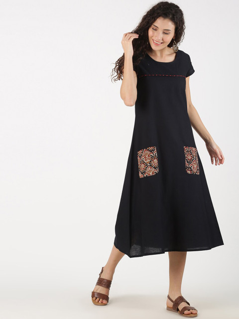 Saffron Threads Kalamkari Front Pocket A-Line Midi Dress - Image 5