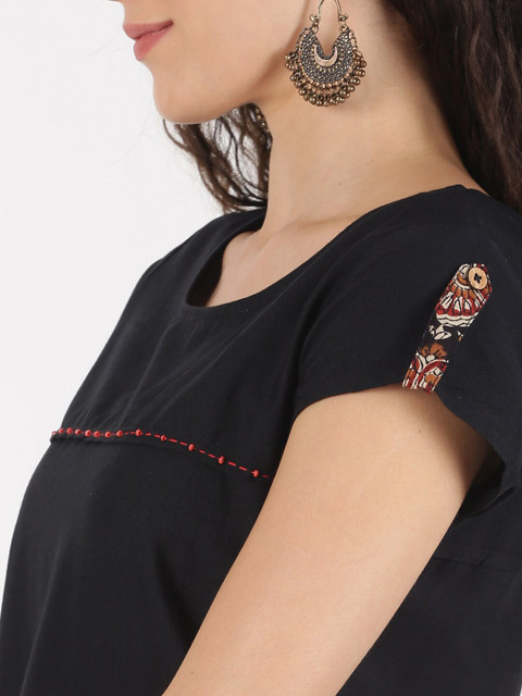 Saffron Threads Kalamkari Front Pocket A-Line Midi Dress - Image 2
