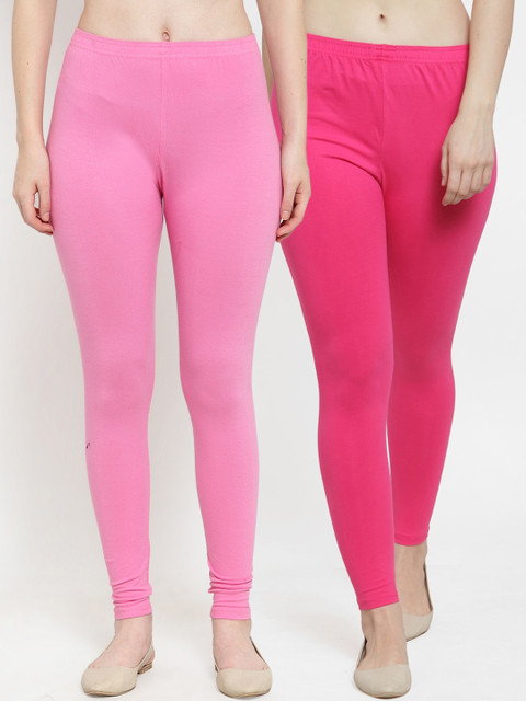 GRACIT Women Pack Of 2 Pink Solid Leggings