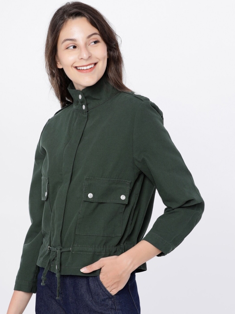 Tokyo Talkies Women Olive Green Solid Tailored Jacket - Image 4
