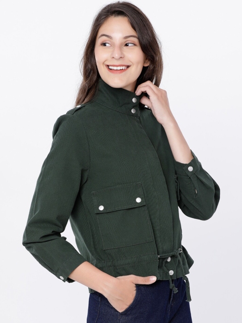 Tokyo Talkies Women Olive Green Solid Tailored Jacket - Image 3