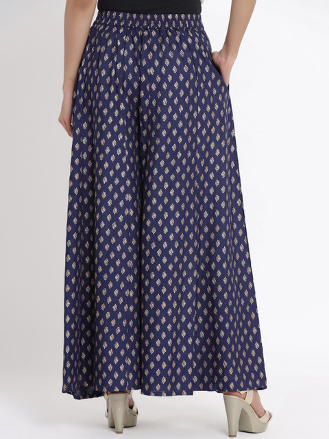 Juniper Women Navy Blue & Gold-Coloured Printed Flared Palazzo - Image 4