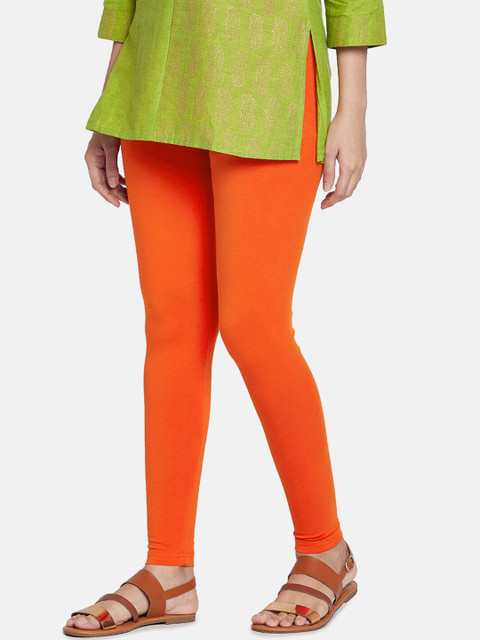 Go Colors Women Orange Solid Ankle-Length Cotton Leggings - Image 2
