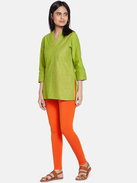 Go Colors Women Orange Solid Ankle-Length Cotton Leggings - Image 4