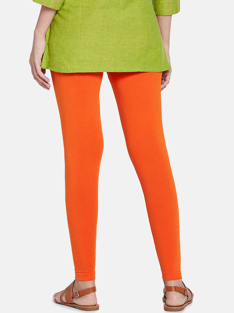 Go Colors Women Orange Solid Ankle-Length Cotton Leggings - Image 3