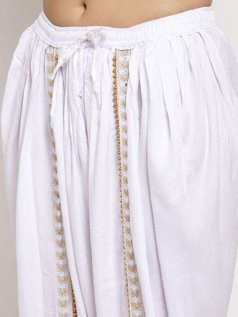 Women White Solid Dhoti Salwar With Embellished Border - Image 5
