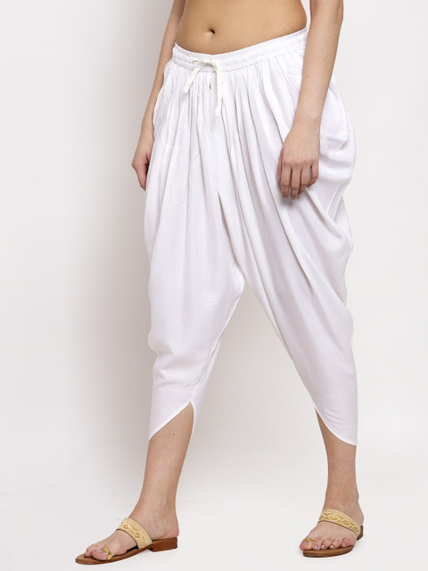 Miaz Lifestyle Women White Solid Cropped Dhoti Salwar - Image 2