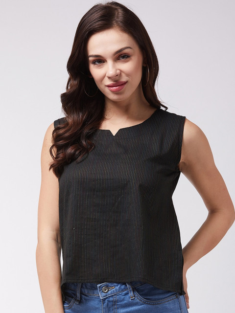 InWeave Women Black Striped Top