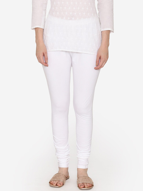 Vami Women White Solid Churidar-Length Leggings