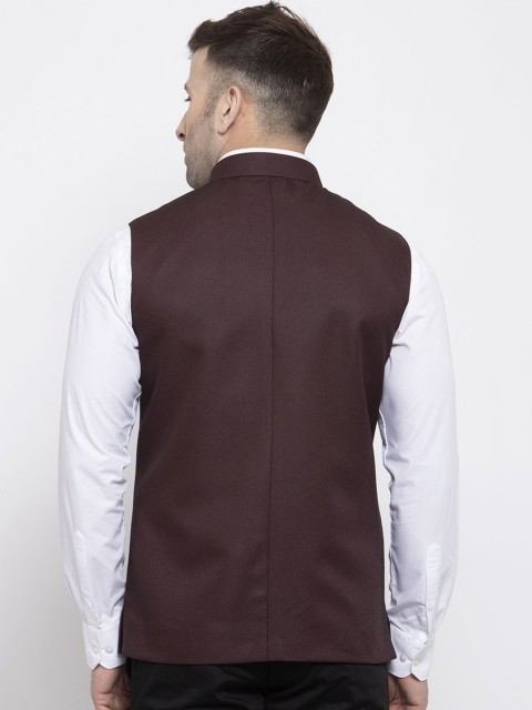 Wintage Men Brown Solid Satin Nehru Jacket - Image 4