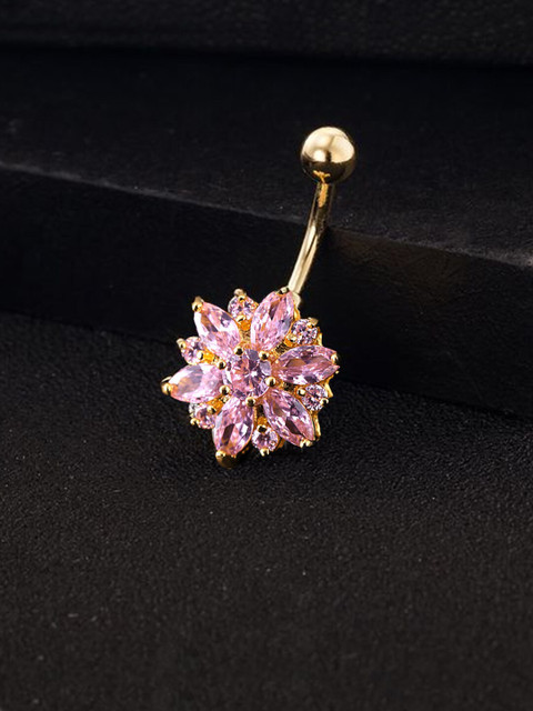 Yellow Chimes Pink Floral Crystal Belly Button Navel Piercing