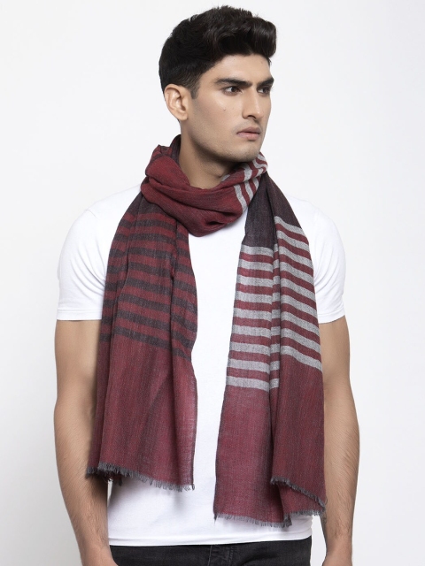 Calvadoss Men Brown & Maroon Printed Sustainable Long-Fit Muffler