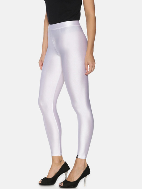 TWIN BIRDS Women White Solid Ankle-Length Shimmer Leggings - Image 2