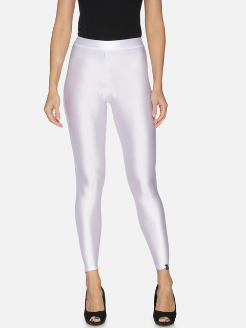 TWIN BIRDS Women White Solid Ankle-Length Shimmer Leggings
