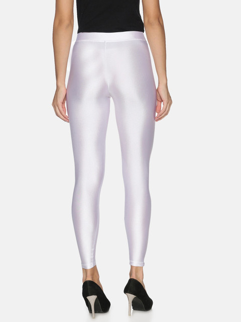 TWIN BIRDS Women White Solid Ankle-Length Shimmer Leggings - Image 3