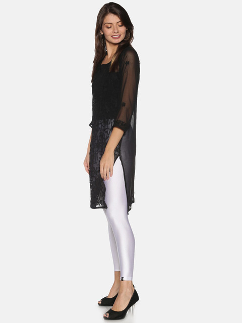 TWIN BIRDS Women White Solid Ankle-Length Shimmer Leggings - Image 4
