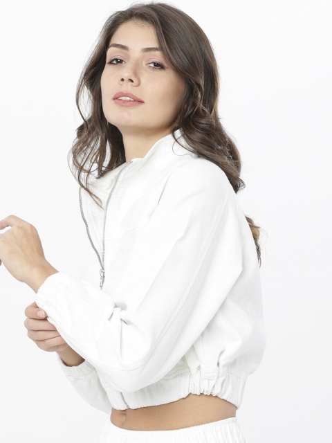 Tokyo Talkies Women Off-White Solid Bomber - Image 4