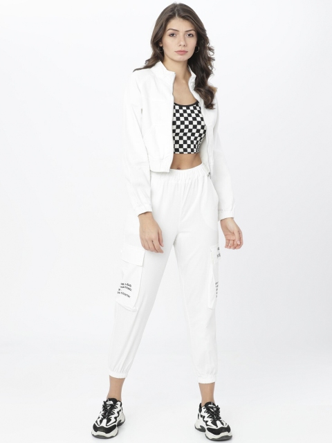 Tokyo Talkies Women Off-White Solid Bomber - Image 6