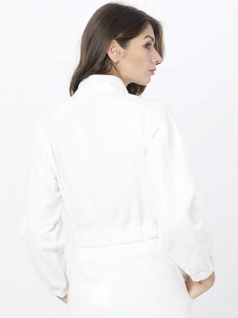 Tokyo Talkies Women Off-White Solid Bomber - Image 5