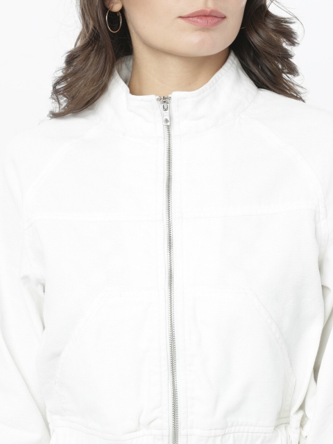 Tokyo Talkies Women Off-White Solid Bomber - Image 2