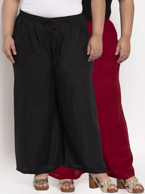 TAG 7 PLUS Women Pack Of 2 Solid Straight Palazzos