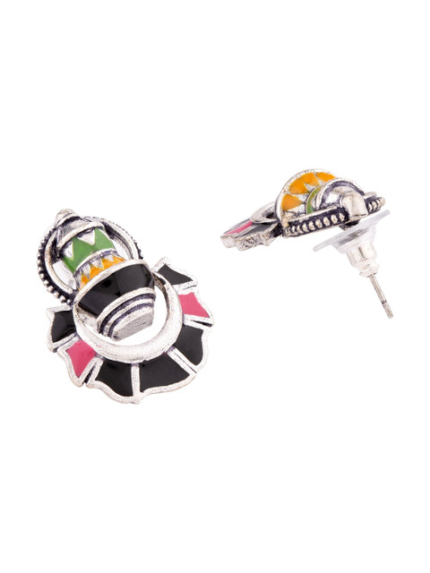 Voylla Silver-Plated & Black Contemporary Drop Earrings - Image 3