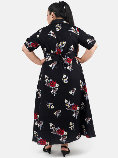 Indietoga Women Black Floral Print Plus Size Maxi Dress - Image 5