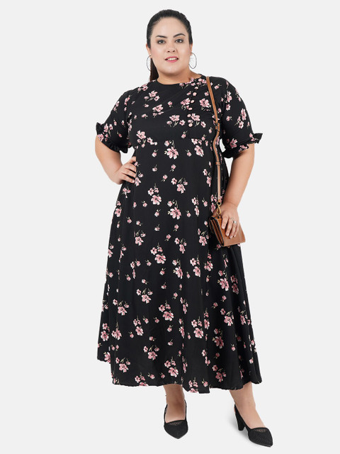 Indietoga Women Black Printed Plus Size Maxi Dress - Image 6