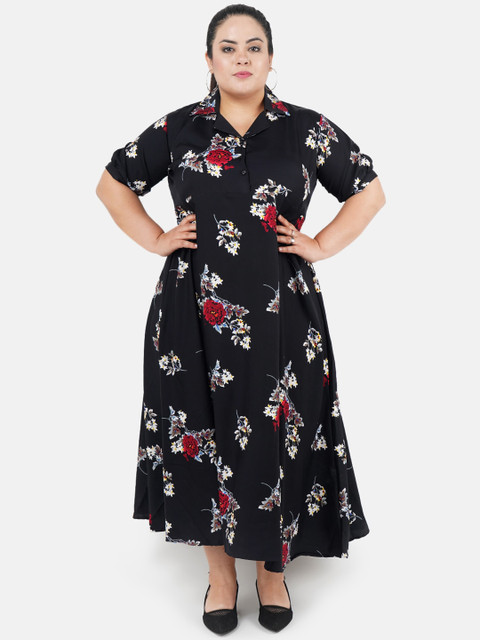 Indietoga Women Black Floral Print Plus Size Maxi Dress - Image 6