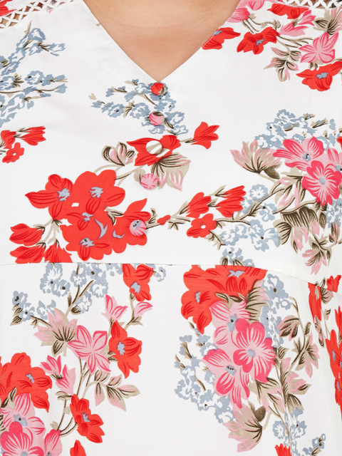 Indietoga Women White & Red Floral Printed Plus Size Maxi Dress - Image 2