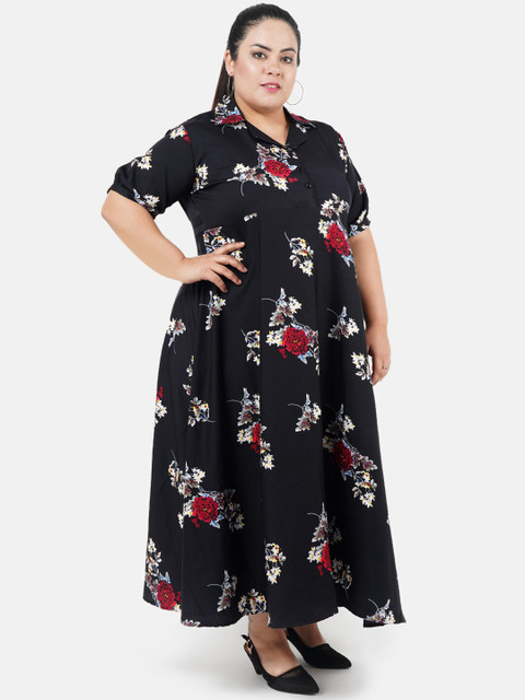 Indietoga Women Black Floral Print Plus Size Maxi Dress - Image 3