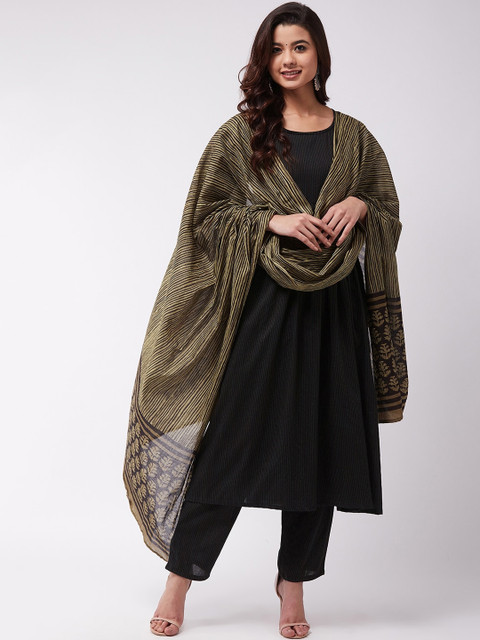InWeave Women Green & Black Striped Dupatta - Image 3