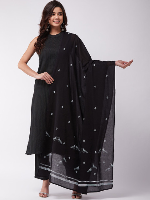 InWeave Women Black & White Printed Dupatta