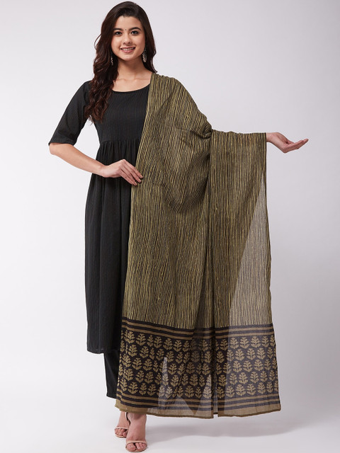 InWeave Women Green & Black Striped Dupatta