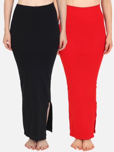 Beau Design Pack Of 2 Orange & Black Solid Women Saree Shapewear