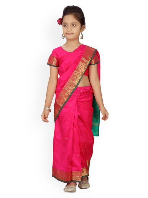 Aarika Pink & Gold-Toned Woven Design Ready To Wear Kanjeevaram Saree