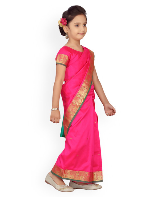 Aarika Pink & Gold-Toned Woven Design Ready To Wear Kanjeevaram Saree - Image 2