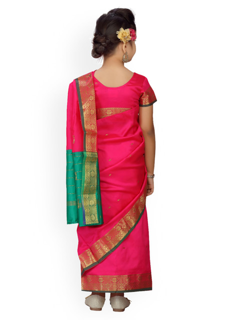 Aarika Pink & Gold-Toned Woven Design Ready To Wear Kanjeevaram Saree - Image 4